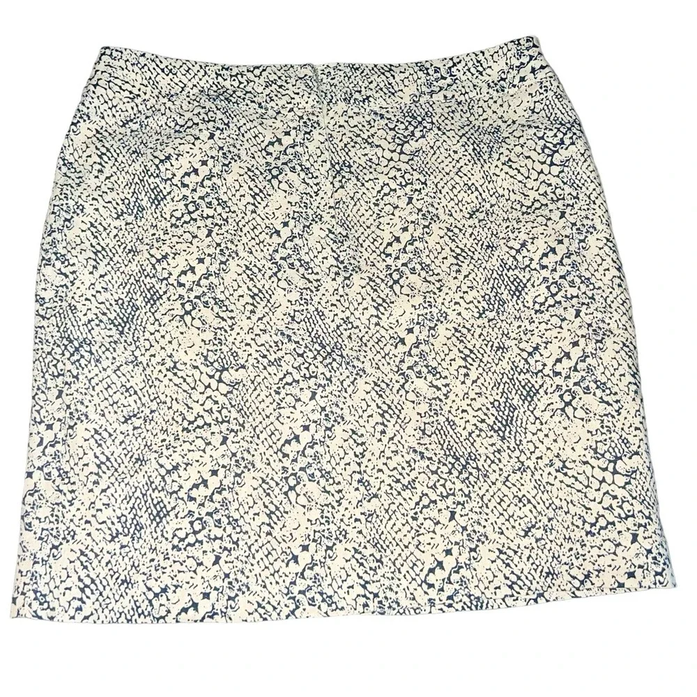 Carole Little Skirt 12 Blue Ivory Snake Skin Print‎ Coastal Grandmother Office